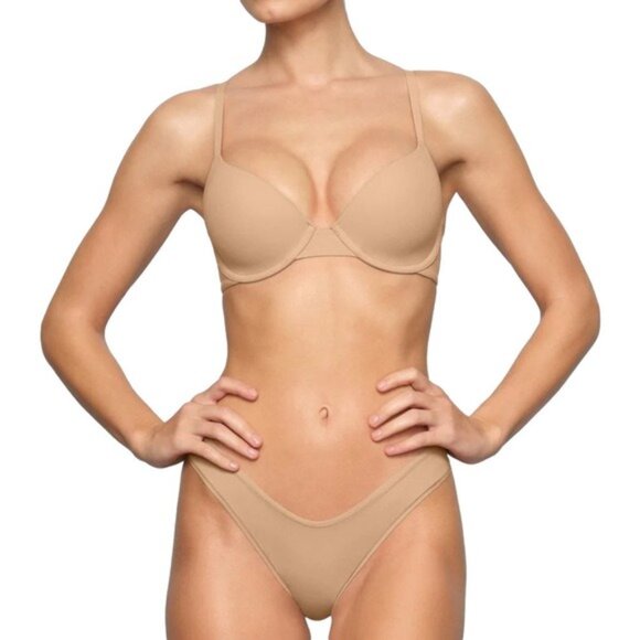 Skims 38DDD Fits everybody tshirt demi bra Ochre Tan Brown NWT - Picture 4 of 6